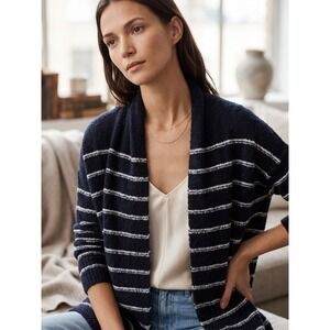 Vince Striped Italian Wool Open Cardigan Navy Off White NWT Sizes S M $445